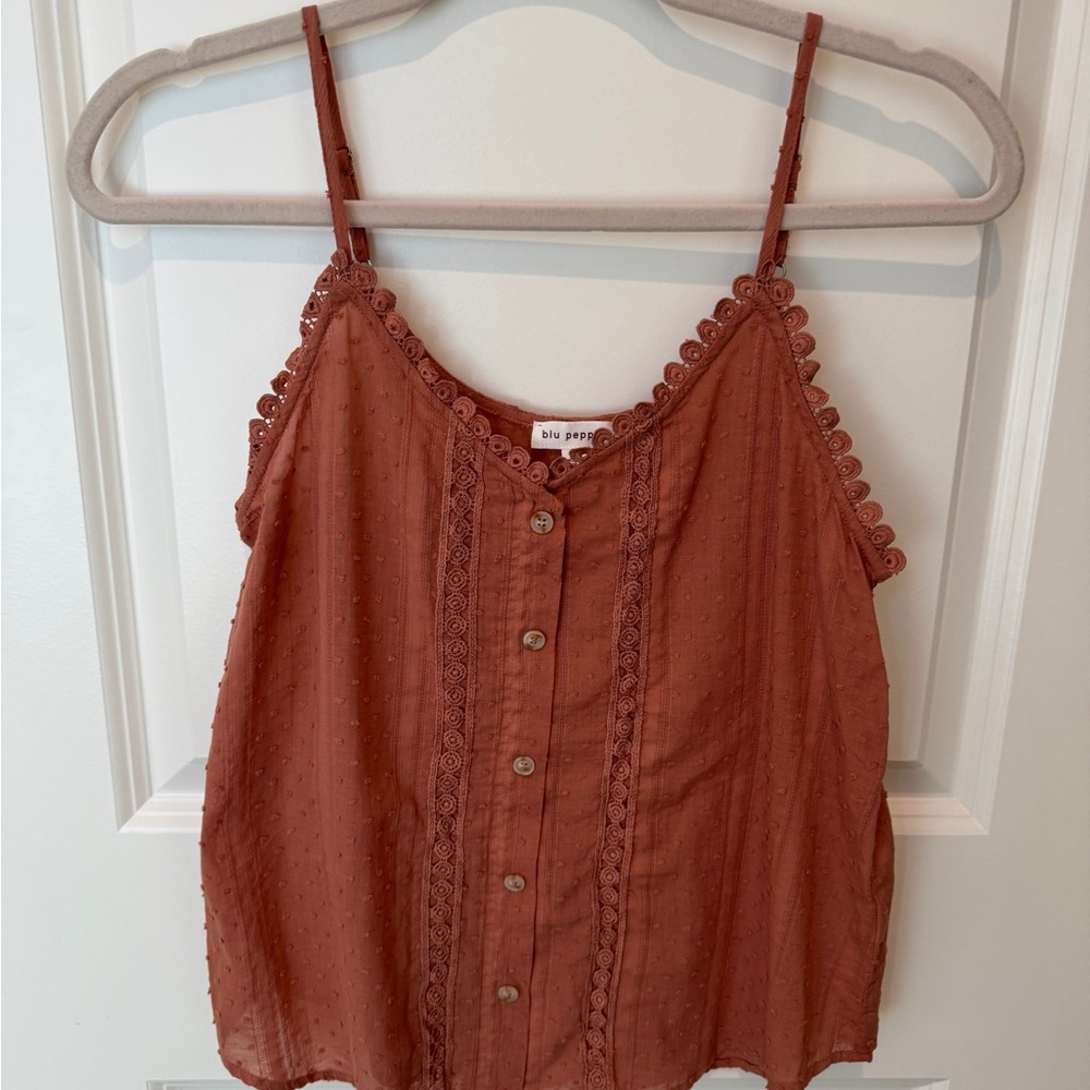 Women's Rust Top with Lace Trim